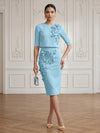 Jersey Sheath Crew Neck Cocktail/Party Wedding Guest Dresses with 3D Flowers