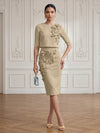 Jersey Sheath Crew Neck Cocktail/Party Wedding Guest Dresses with 3D Flowers