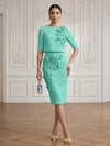 Jersey Sheath Crew Neck Cocktail/Party Wedding Guest Dresses with 3D Flowers