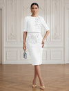 Jersey Sheath Crew Neck Cocktail/Party Wedding Guest Dresses with 3D Flowers