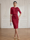 Jersey Sheath Crew Neck Cocktail/Party Wedding Guest Dresses with 3D Flowers
