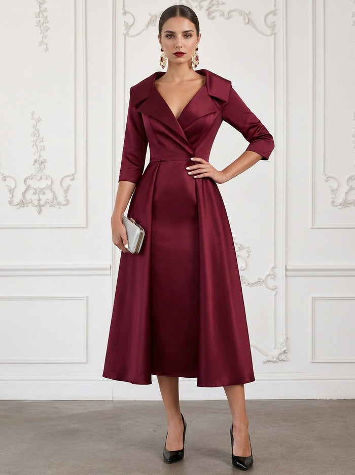 Satin A-Line V Neck Cocktail Dresses with Wraps