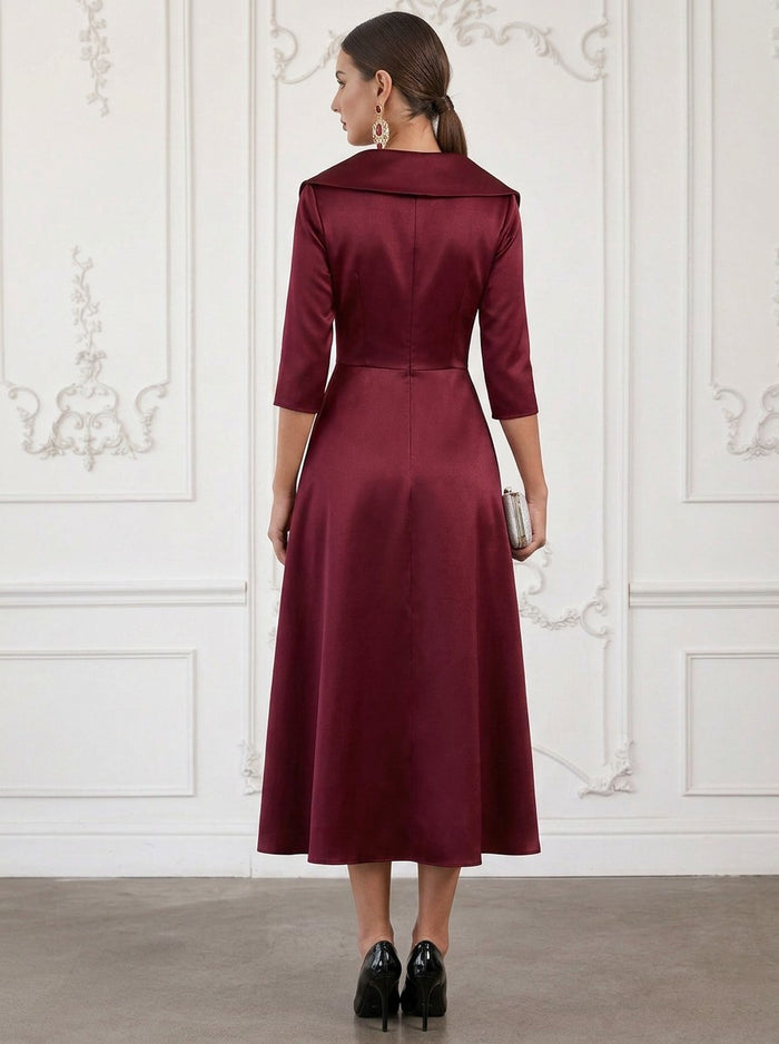 Satin A-Line V Neck Cocktail Dresses with Wraps