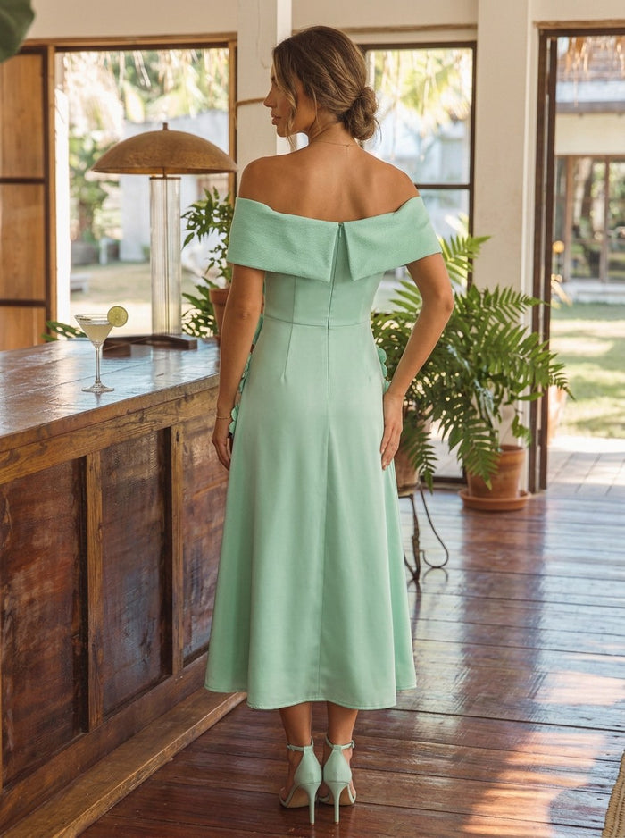 Jersey A-Line Off Shoulder Cocktail Dresses with 3D Flowers