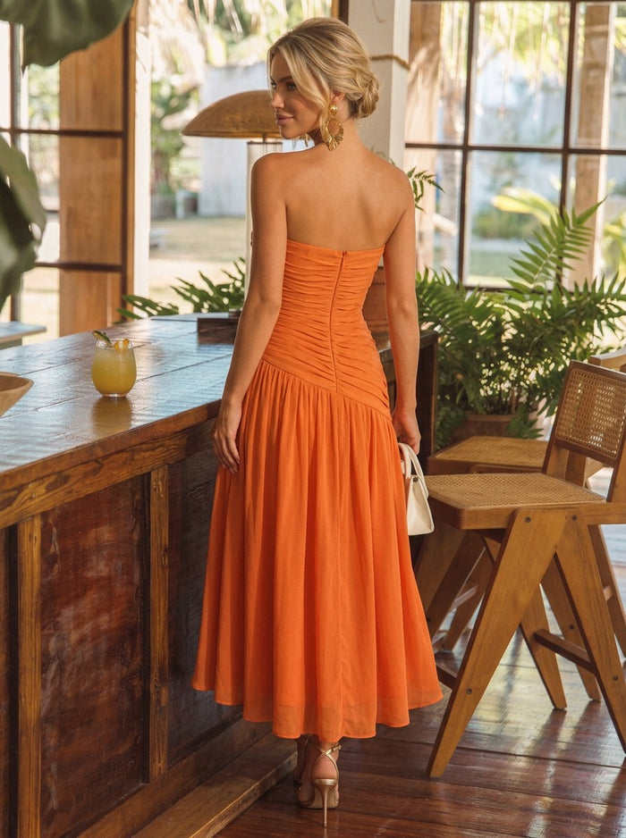 Chiffon A-Line Strapless Cocktail Dresses with 3D Flowers