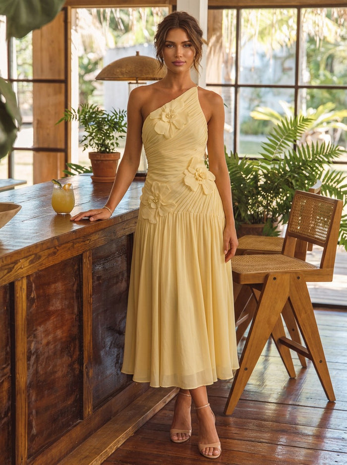 Chiffon A-Line One Shoulder Cocktail Dresses with 3D Flowers