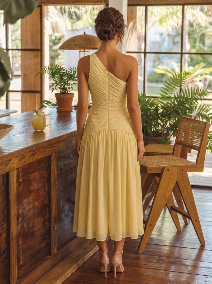 Chiffon A-Line One Shoulder Cocktail Dresses with 3D Flowers