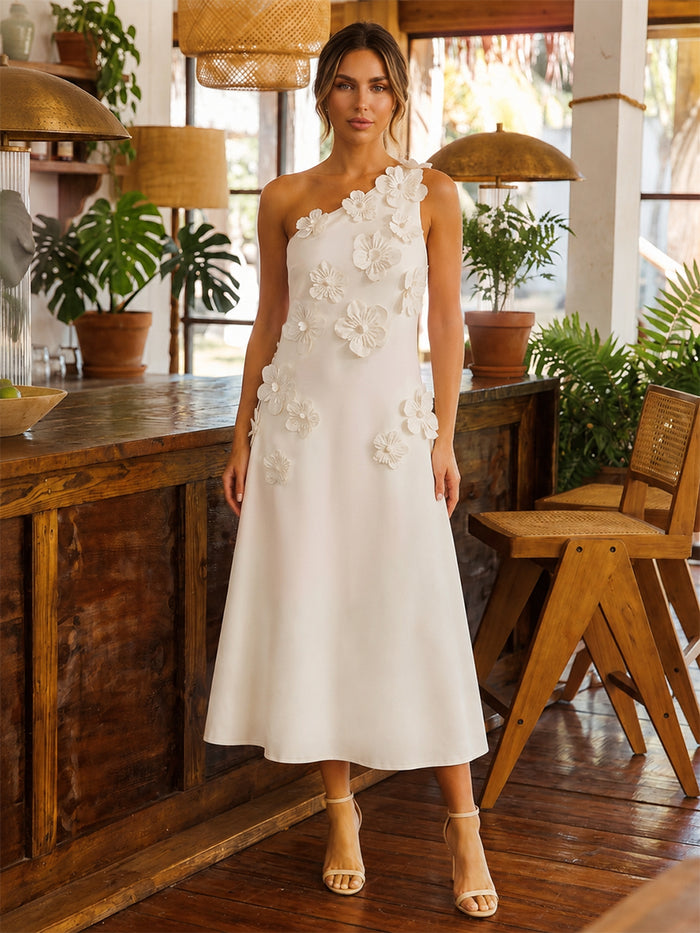 Jersey A-Line One Shoulder Cocktail Dresses with 3D Flowers