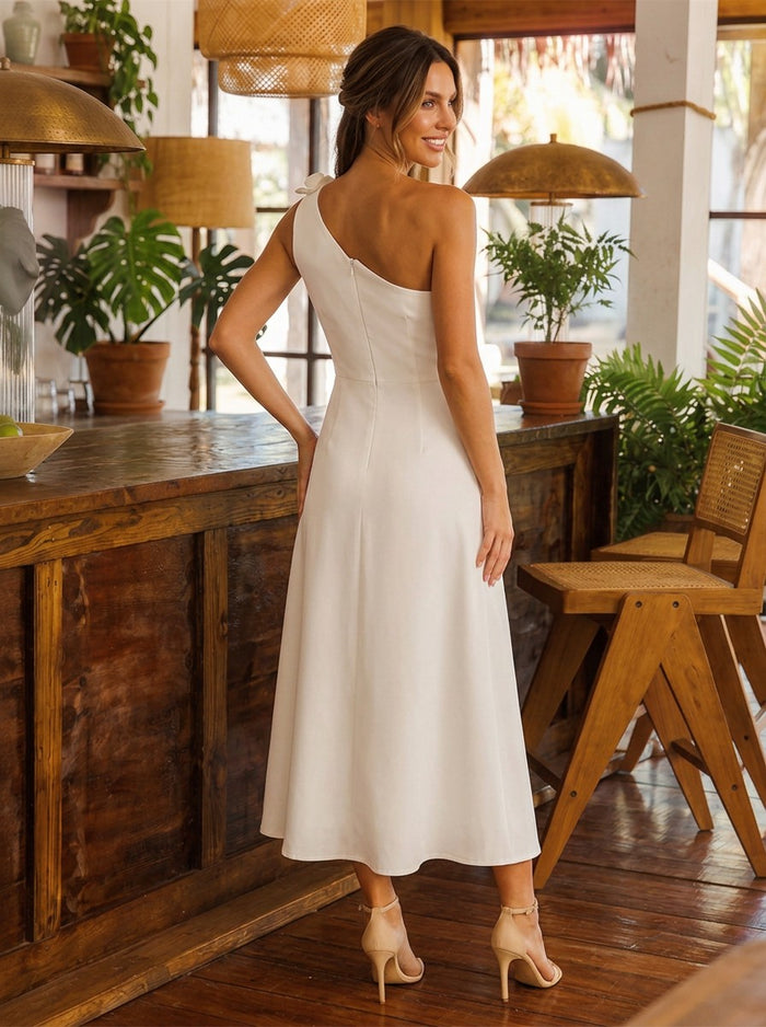 Jersey A-Line One Shoulder Cocktail Dresses with 3D Flowers