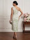Jacquard Bodycon One Shoulder Cocktail Dresses with Ruffles