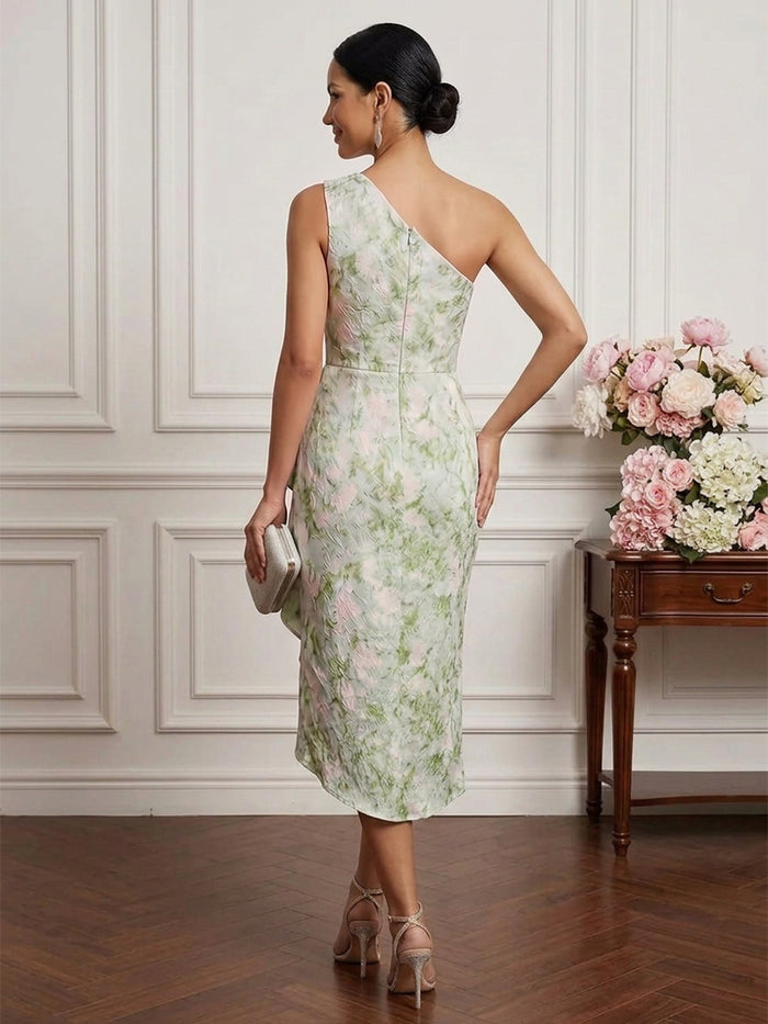 Jacquard Bodycon One Shoulder Cocktail Dresses with Ruffles