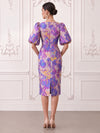 Jacquard Sheath Crew Neck Cocktail Dresses with Slit