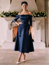 Jersey A-Line Off Shoulder Cocktail Dresses with 3D Flowers