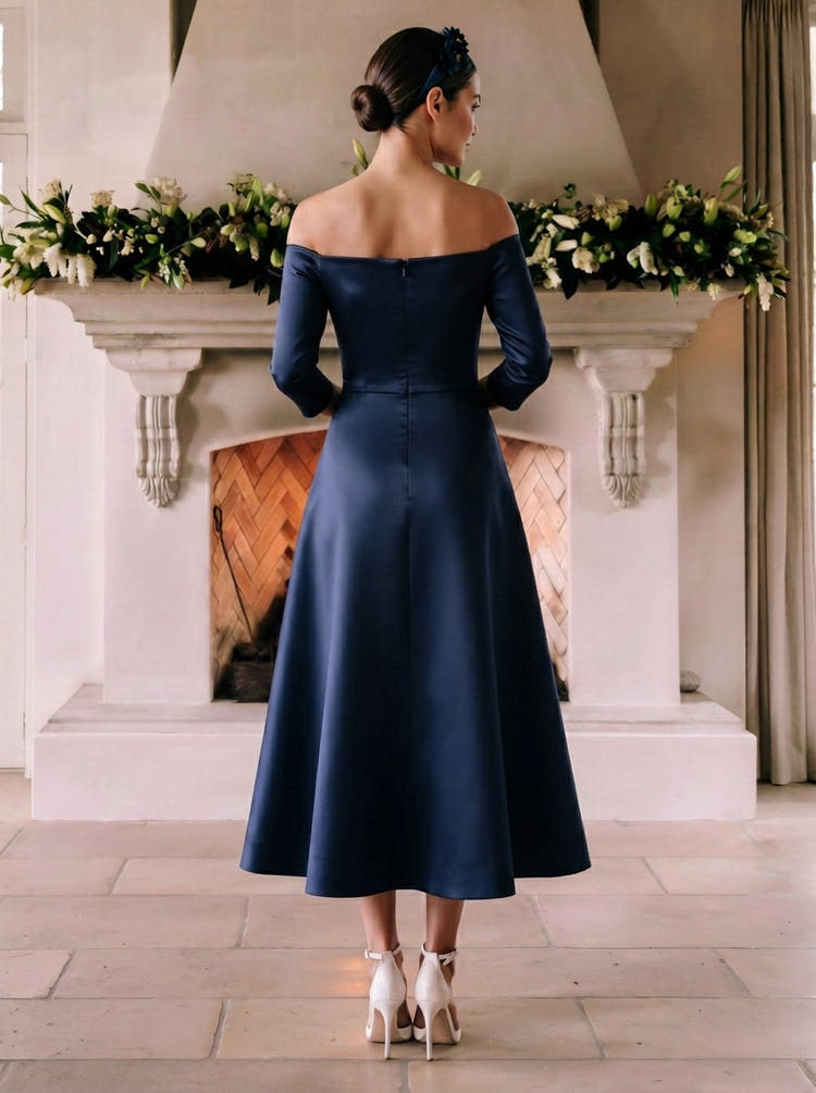 Jersey A-Line Off Shoulder Cocktail Dresses with 3D Flowers
