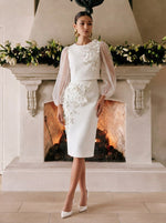 Jersey Sheath Crew Neck Cocktail Dresses with 3D Flowers