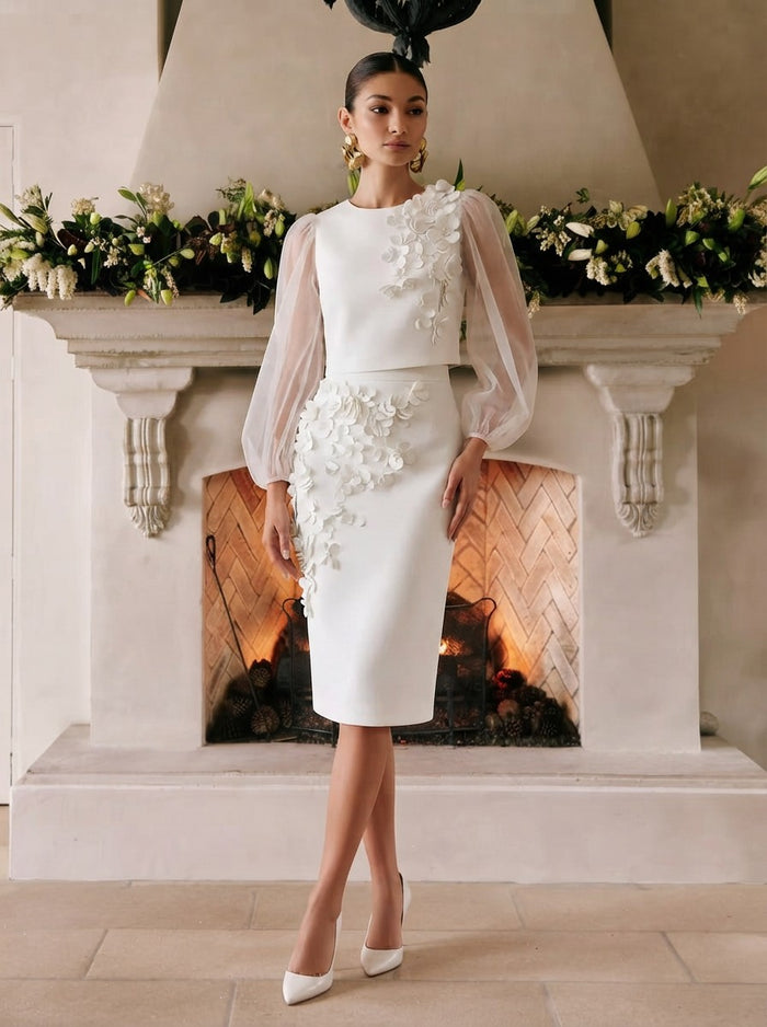 Jersey Sheath Crew Neck Cocktail Dresses with 3D Flowers