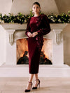 Velvet Sheath Crew Neck Cocktail Dresses with 3D Flowers