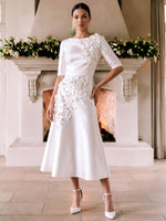 Satin A-Line Crew Neck Cocktail Dresses with 3D Flowers