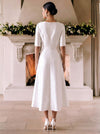 Satin A-Line Crew Neck Cocktail Dresses with 3D Flowers
