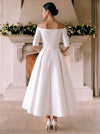 Satin A-Line Off Shoulder Cocktail Dresses with 3D Flowers