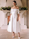 Satin A-Line Off Shoulder Cocktail Dresses with Princess Seam Tailored Bodice