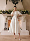 Satin A-Line Boat Neck  Cocktail Dresses with 3D Flowers