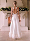 Satin A-Line Halter Cocktail Dresses with Natural Feather Fringe Hem