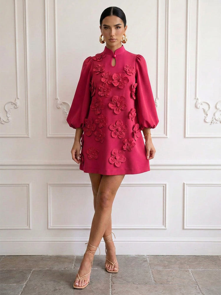 Jersey A-Line Stand Colla Cocktail Dresses with 3D Flowers