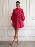 Jersey A-Line Stand Colla Cocktail Dresses with 3D Flowers
