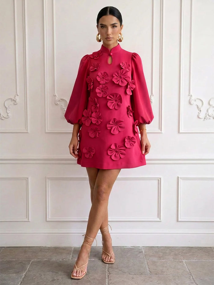 Jersey A-Line Stand Colla Cocktail Dresses with 3D Flowers