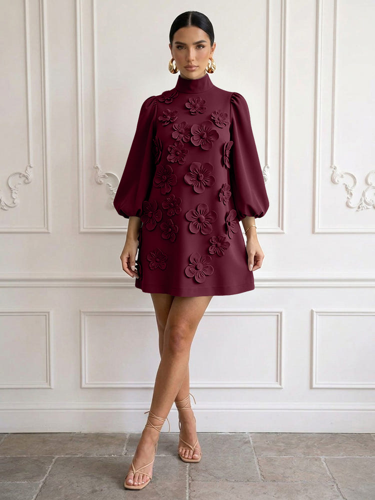 Jersey A-Line High Neck Cocktail Dresses with 3D Flowers