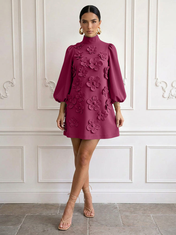 Jersey A-Line High Neck Cocktail Dresses with 3D Flowers