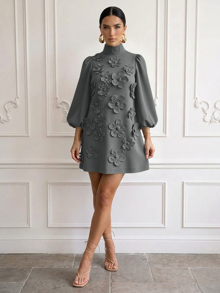 Jersey A-Line High Neck Cocktail Dresses with 3D Flowers