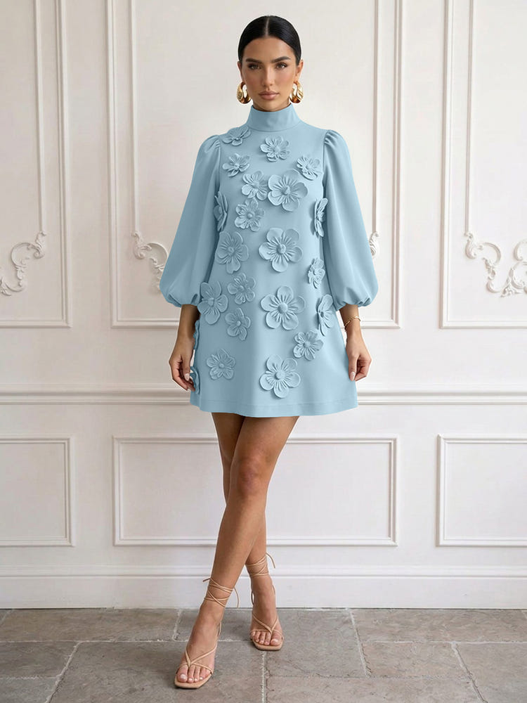 Jersey A-Line High Neck Cocktail Dresses with 3D Flowers