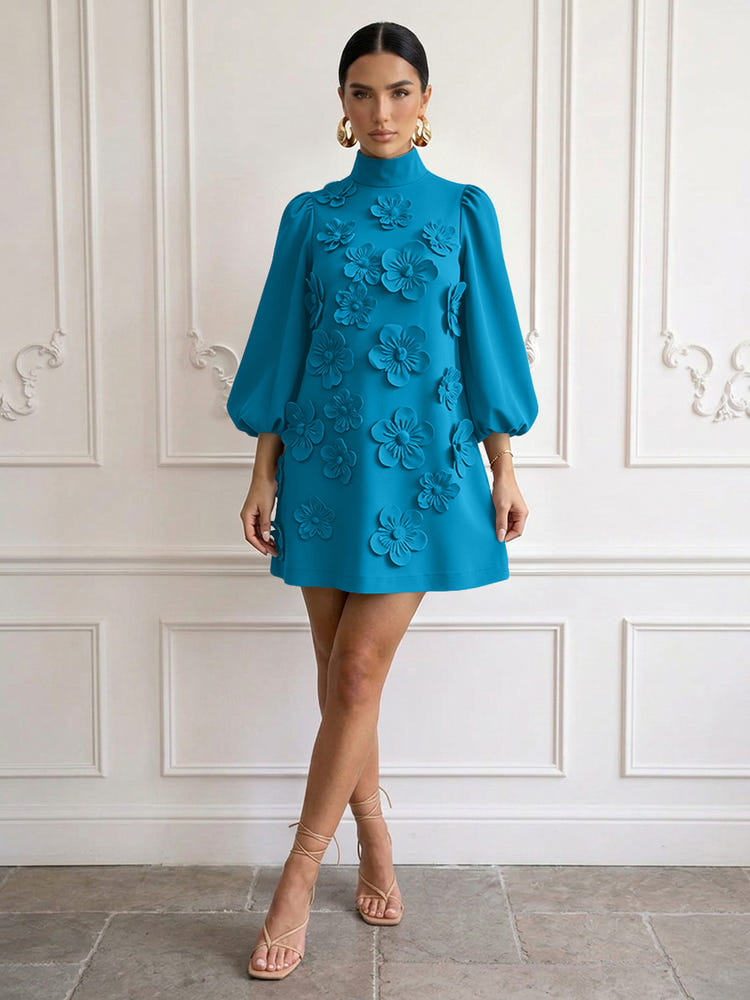 Jersey A-Line High Neck Cocktail Dresses with 3D Flowers