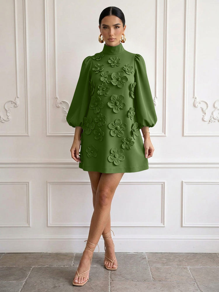 Jersey A-Line High Neck Cocktail Dresses with 3D Flowers