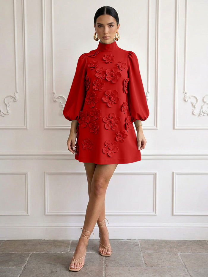 Jersey A-Line High Neck Cocktail Dresses with 3D Flowers