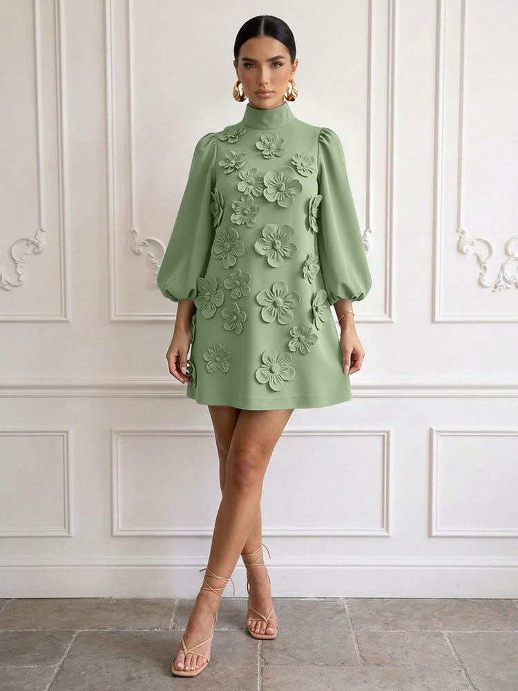 Jersey A-Line High Neck Cocktail Dresses with 3D Flowers