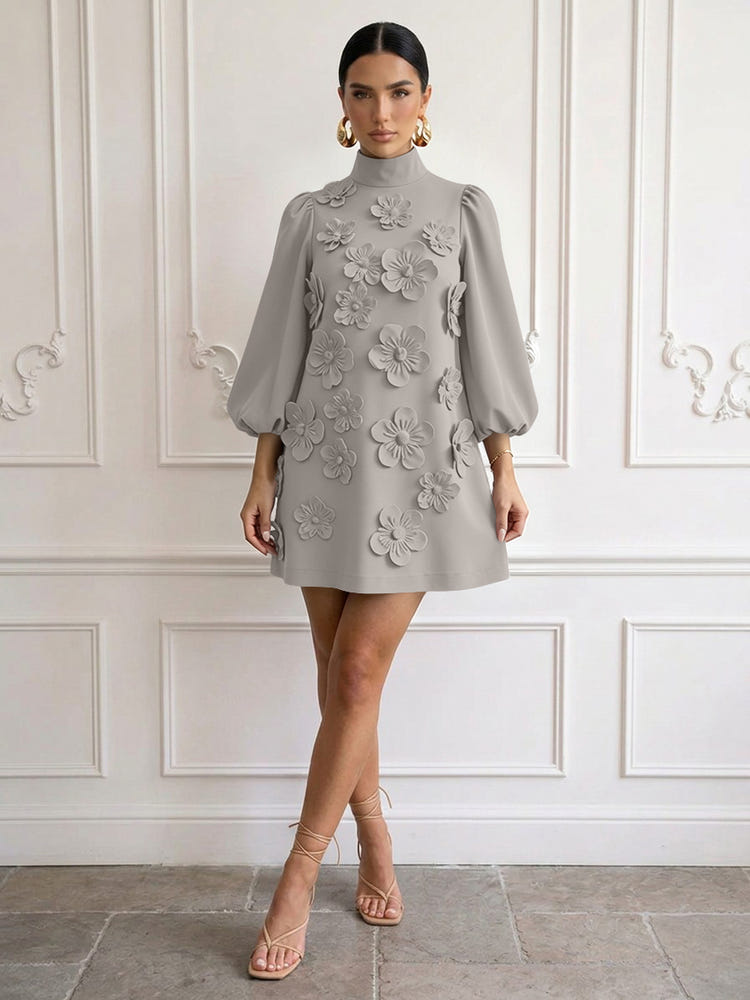 Jersey A-Line High Neck Cocktail Dresses with 3D Flowers