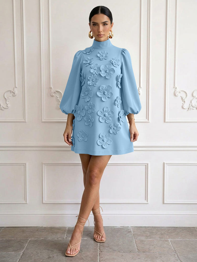 Jersey A-Line High Neck Cocktail Dresses with 3D Flowers