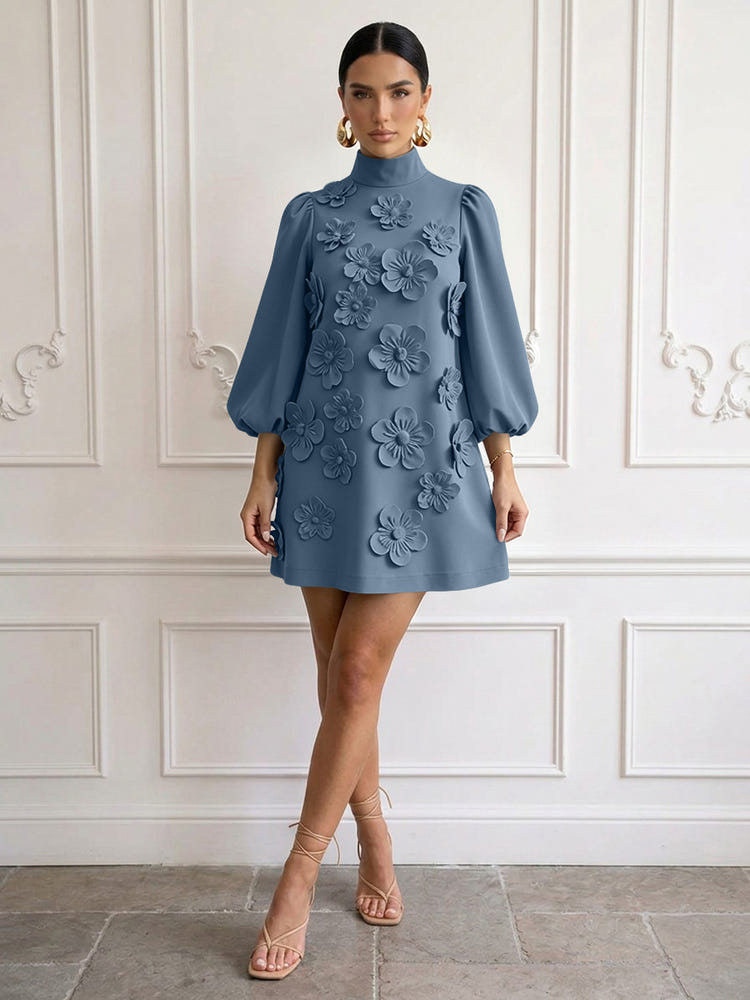 Jersey A-Line High Neck Cocktail Dresses with 3D Flowers