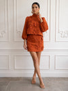 2 Pieces Jersey Sheath High Neck Cocktail Dresses with 3D Flowers