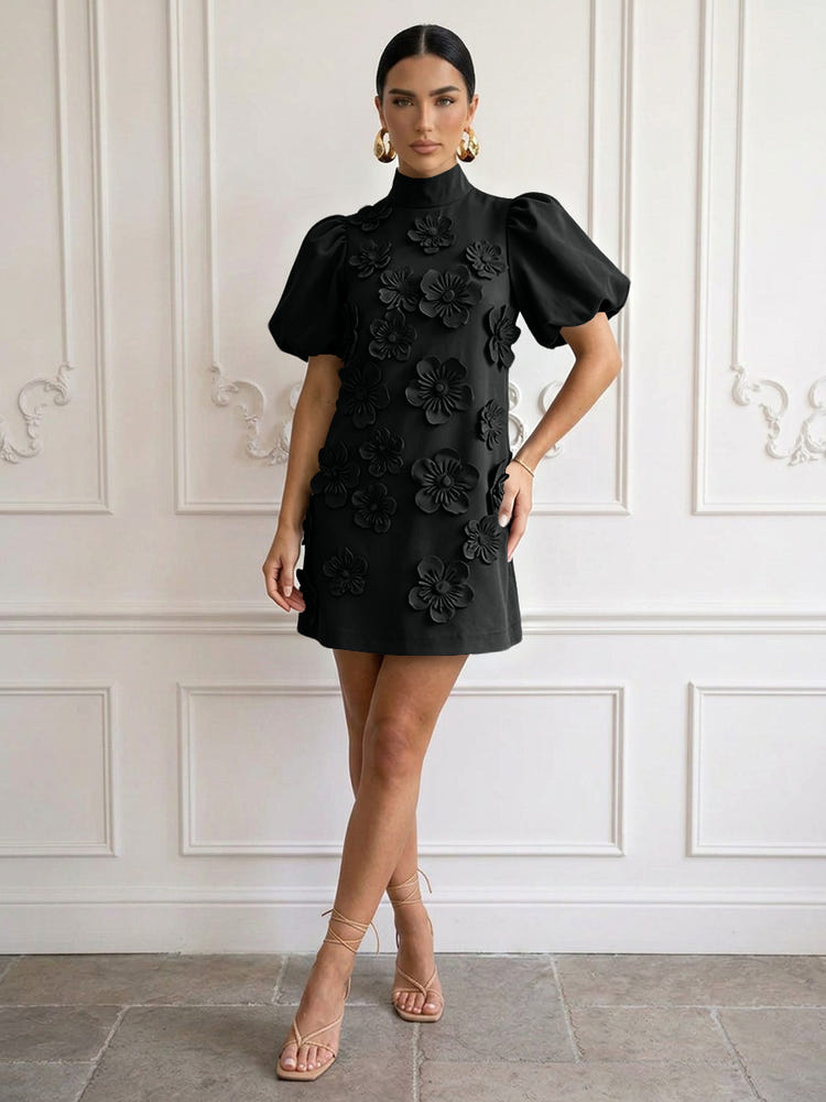 Jersey A-Line High Neck Cocktail Dresses with 3D Flowers