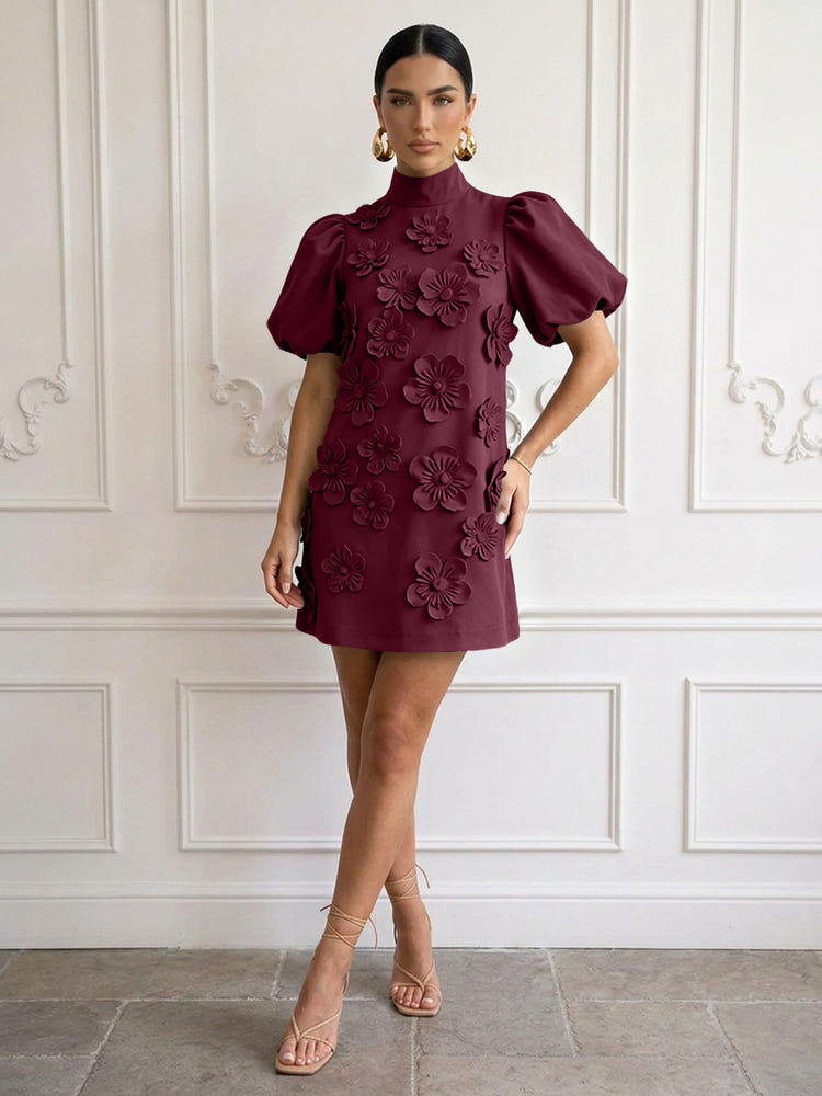 Jersey A-Line High Neck Cocktail Dresses with 3D Flowers