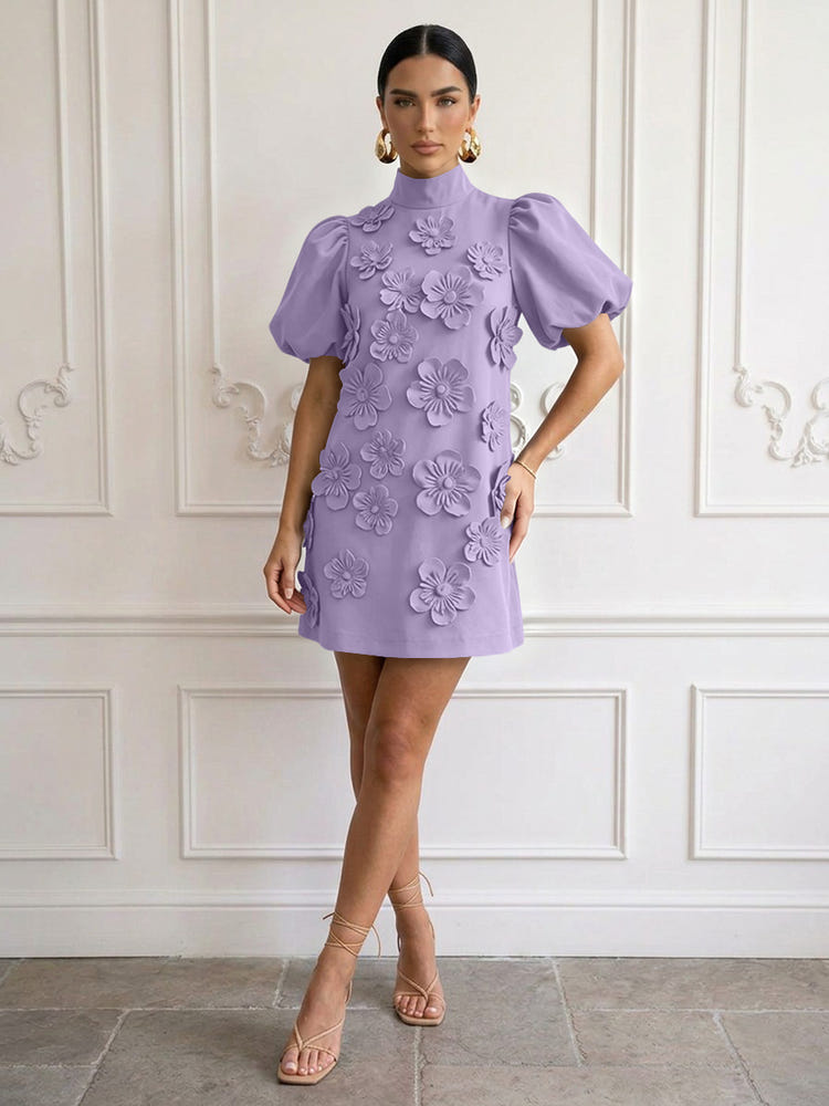 Jersey A-Line High Neck Cocktail Dresses with 3D Flowers
