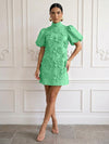 Jersey A-Line High Neck Cocktail Dresses with 3D Flowers