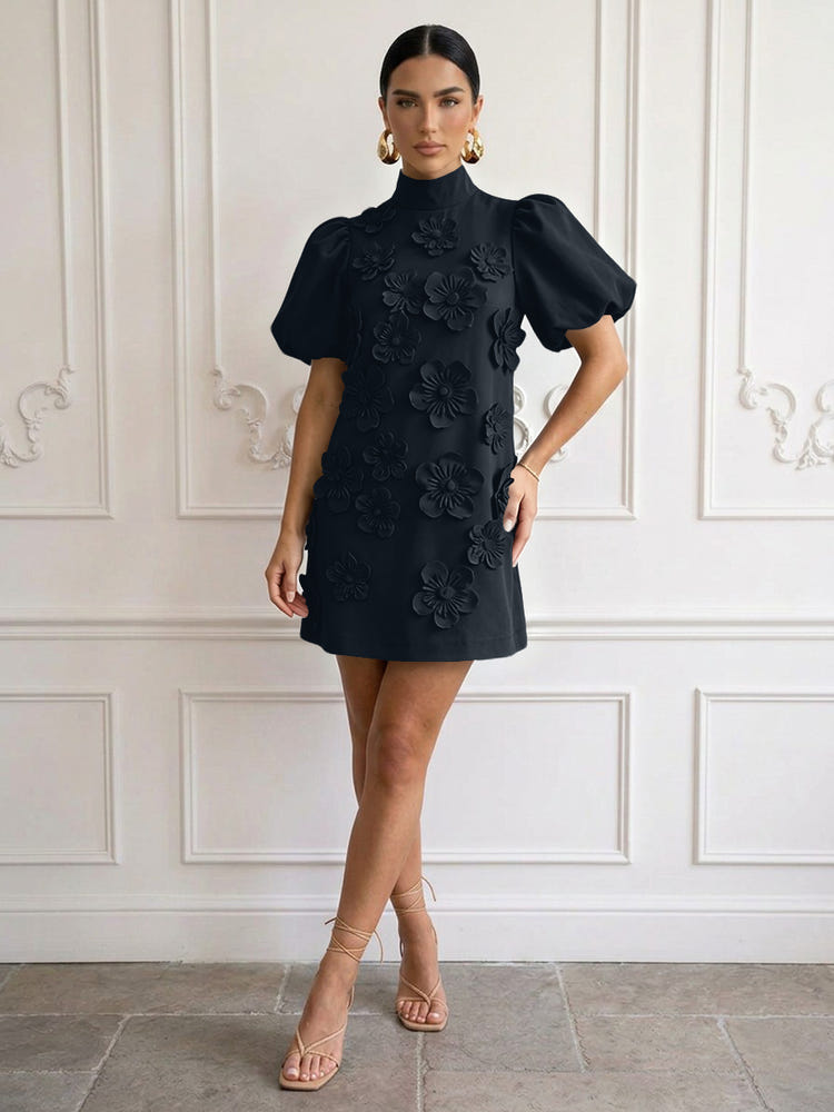 Jersey A-Line High Neck Cocktail Dresses with 3D Flowers