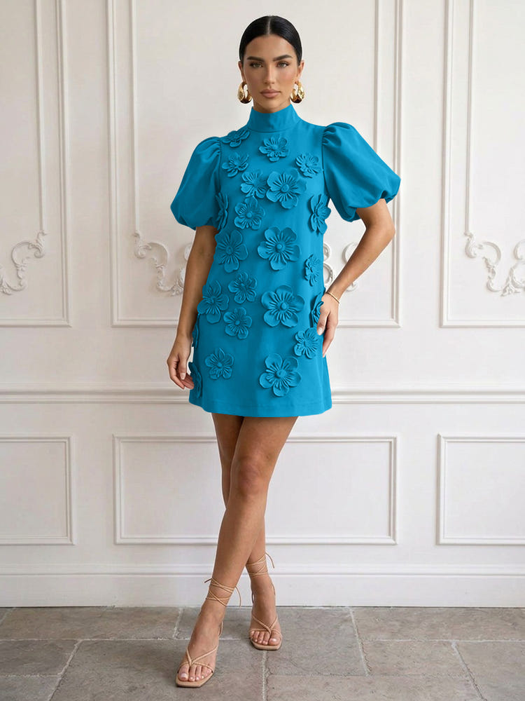 Jersey A-Line High Neck Cocktail Dresses with 3D Flowers