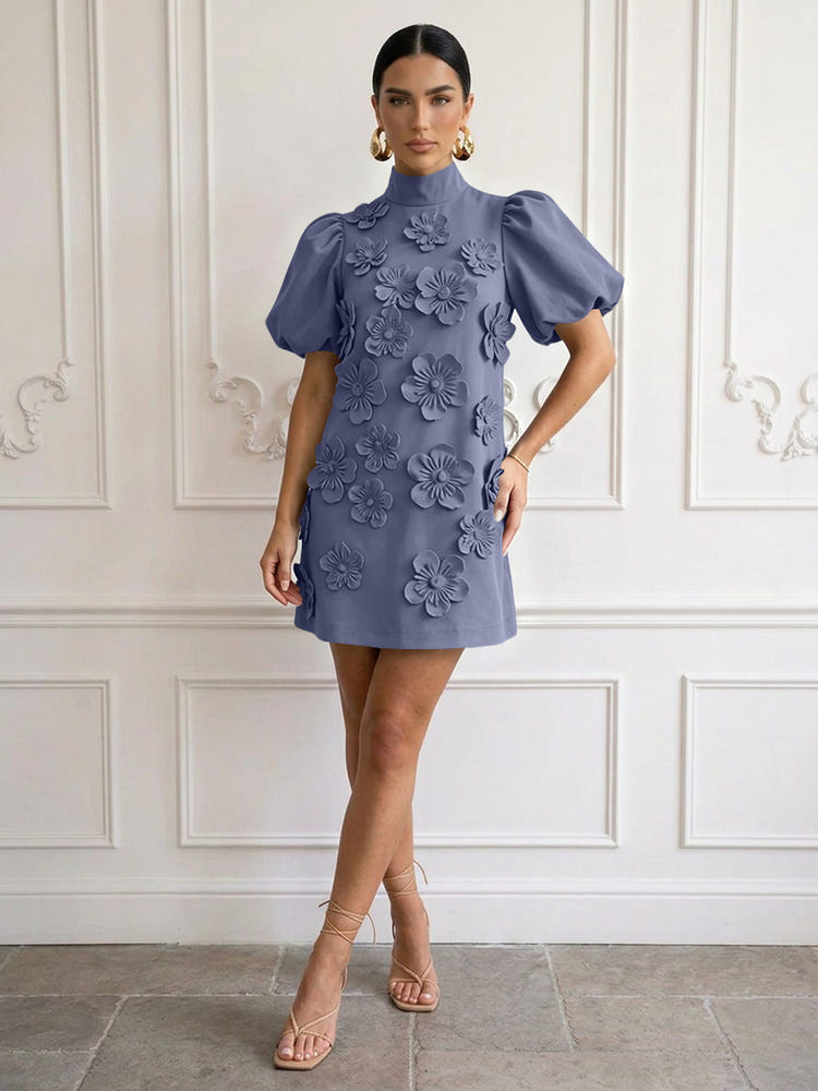 Jersey A-Line High Neck Cocktail Dresses with 3D Flowers