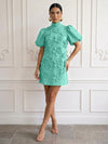 Jersey A-Line High Neck Cocktail Dresses with 3D Flowers